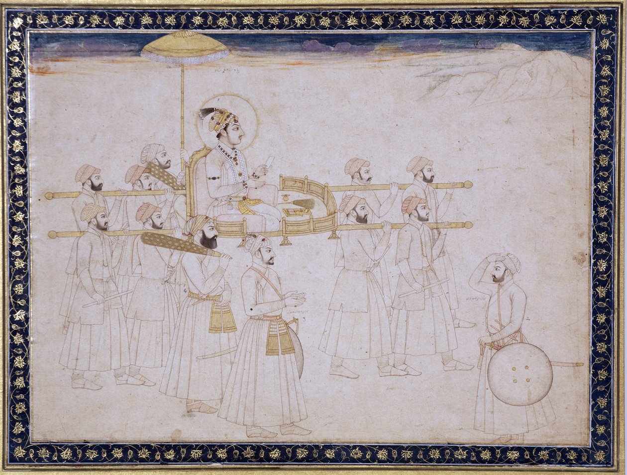 Muhammad Shah carried in a palanquin, c.1735 by Faqir ullah