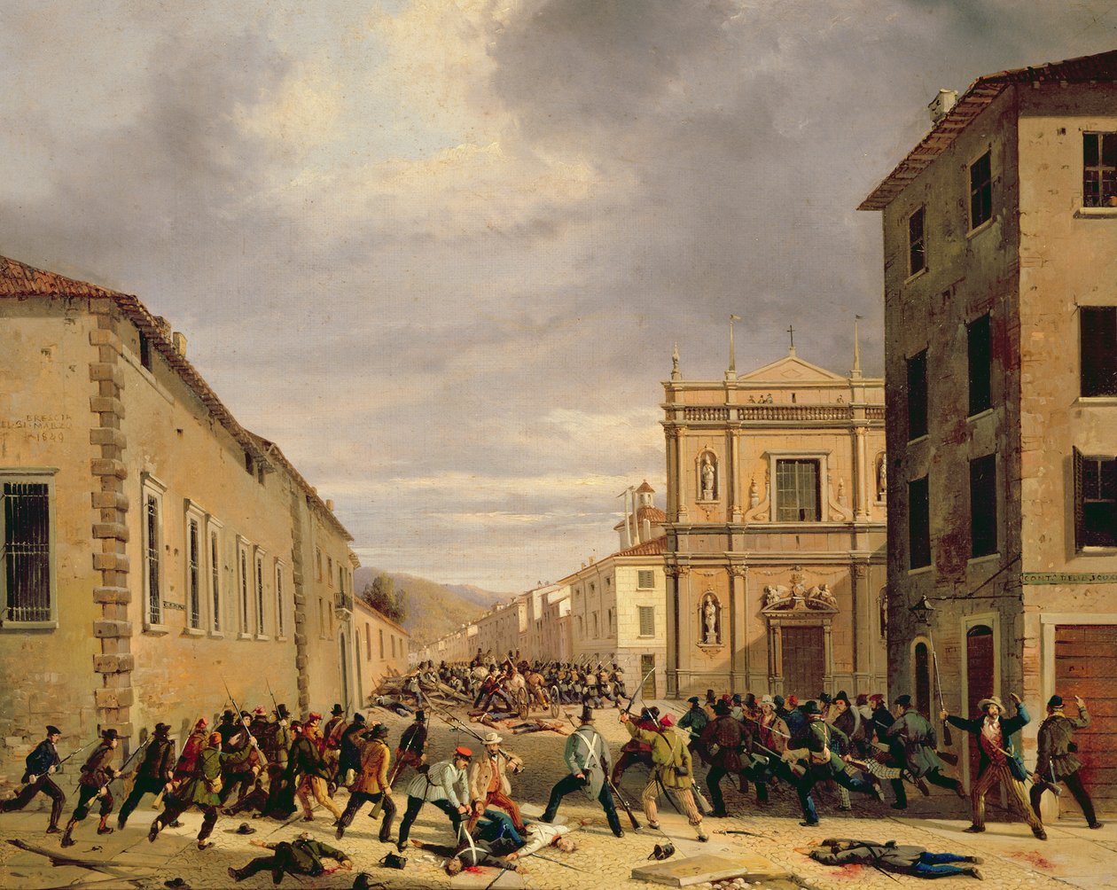 The Battle of 21st March 1849 in the Piazzetta Santa Barnaba in Brescia by Faustino Joli