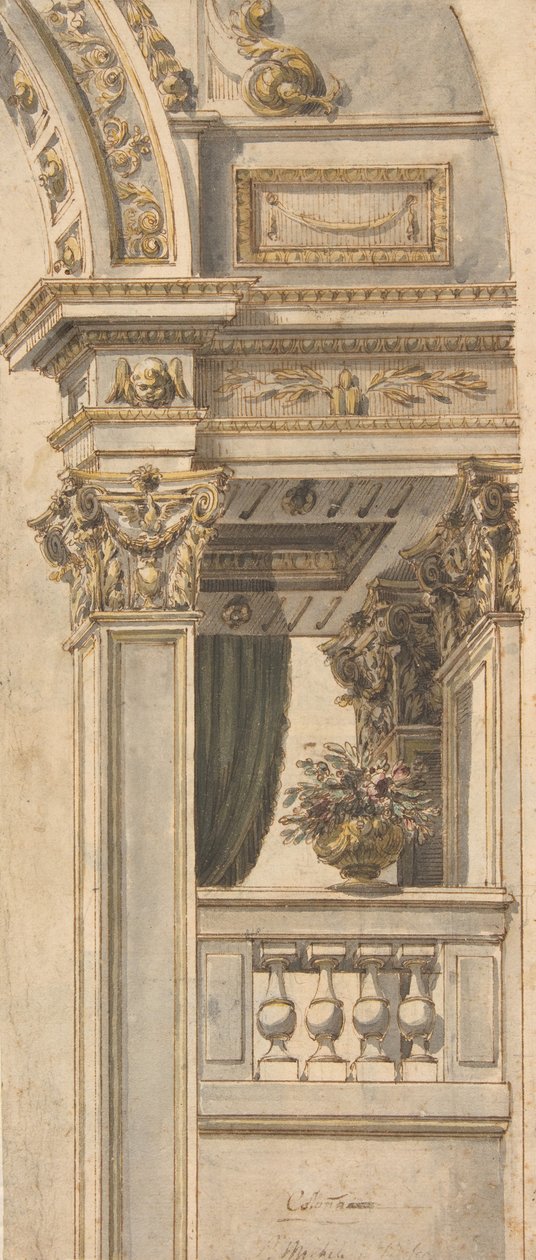 Design for Part of a Wall Elevation with a Balcony flanking an Arch by Faustino Trebbi