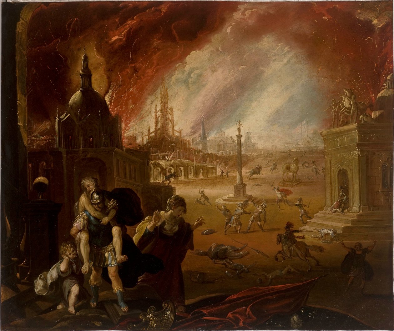 The Flight of Aeneas, with the fall of Troy beyond by Federico Barocci
