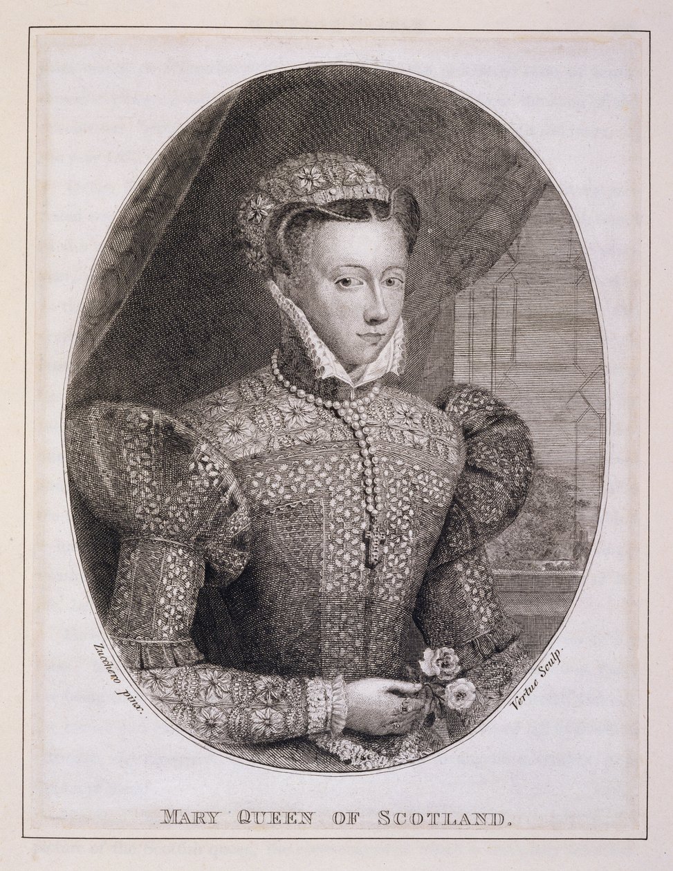 Mary Queen of Scots (1542-87) (engraved by George Vertue) by Federico (after) Zuccaro