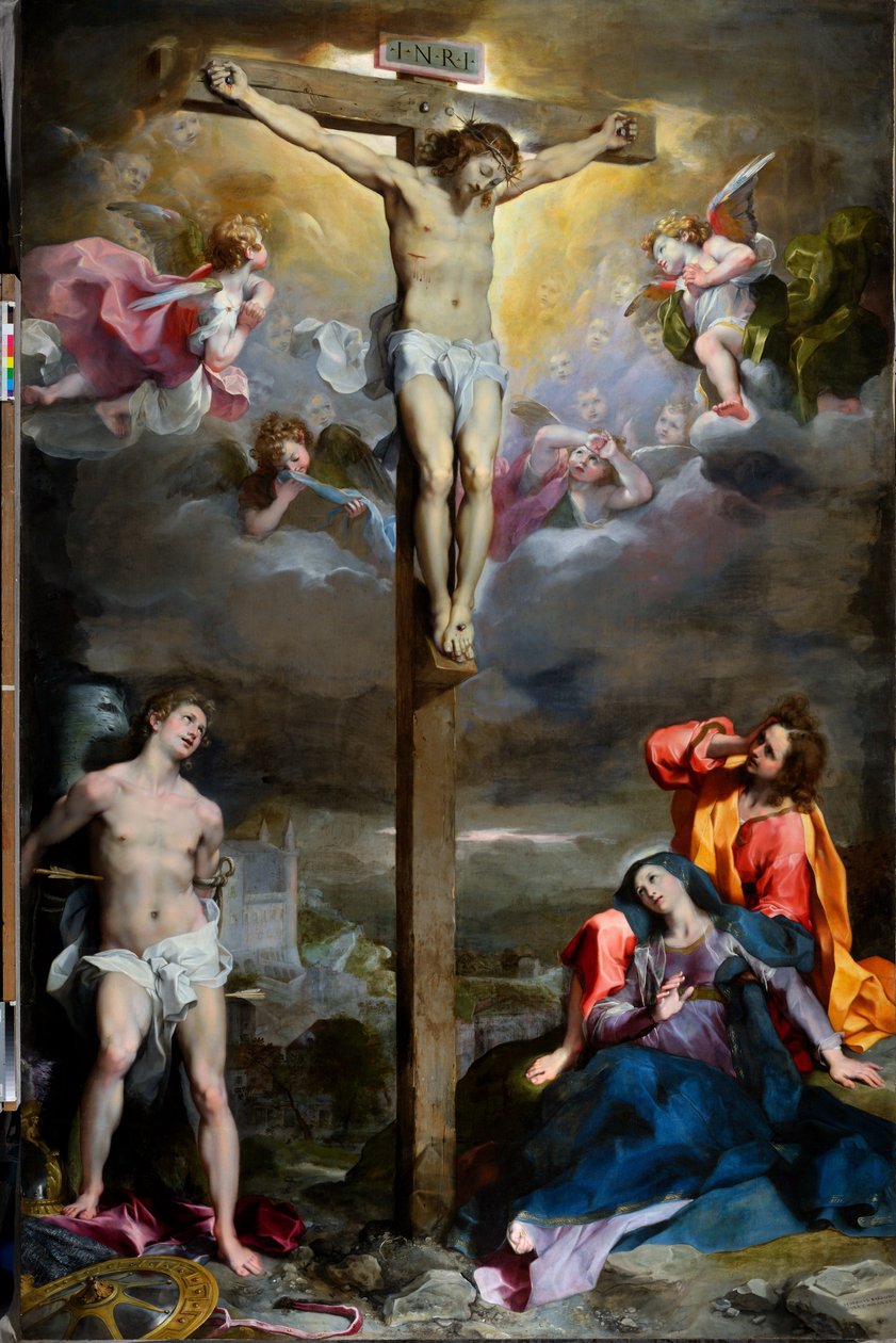 Crucifixion of Christ with Our Lady, Saint John the Evangelist and Saint Sebastian by Federico Fiori Barocci or Baroccio