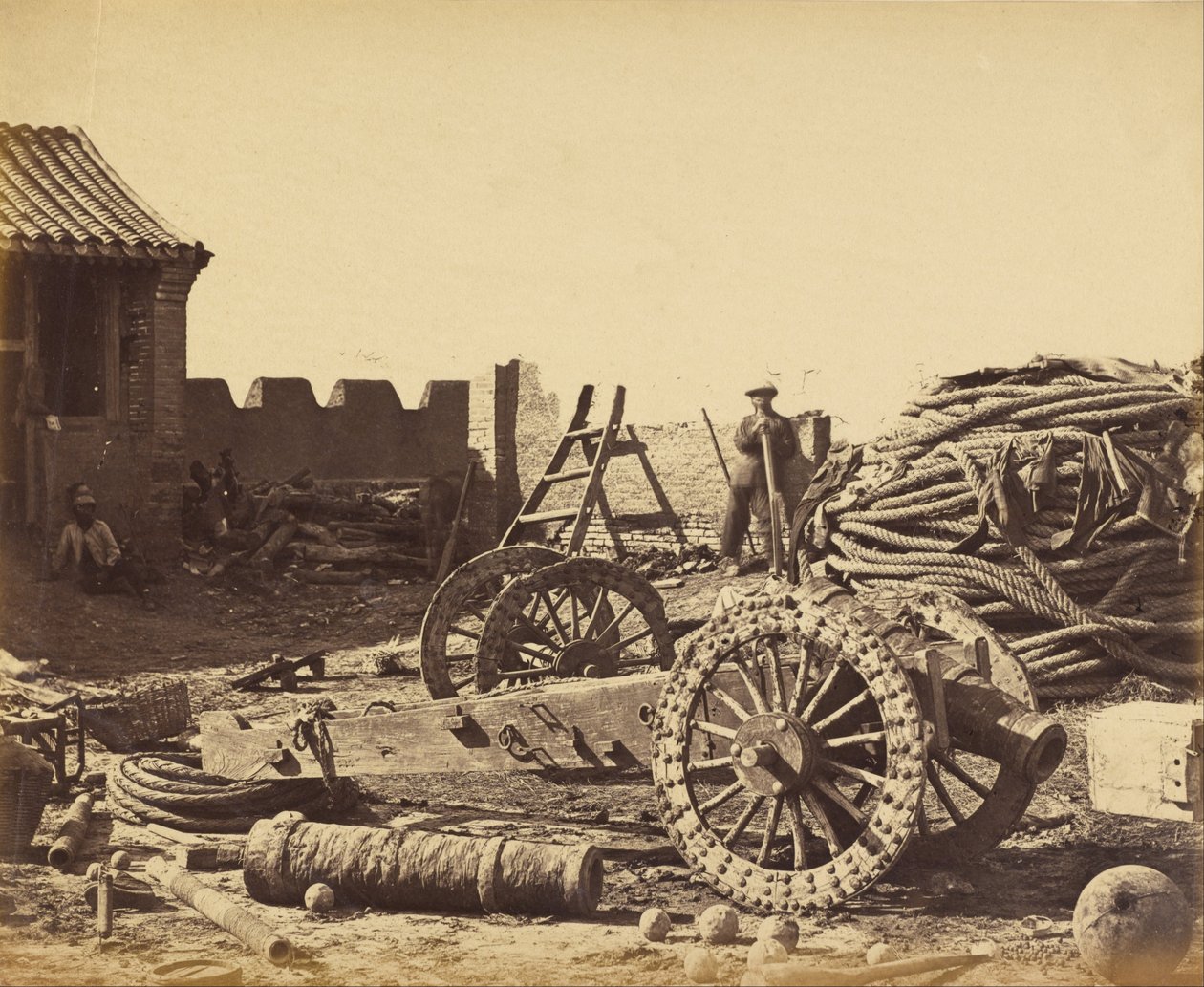 Interior of Pehtang Showing the Magazine and Wooden Gun, August 1, 1860 by Felice Beato