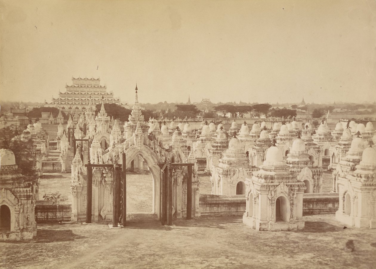The 450 Pagoda from the Central Pagoda - Mandalay by Felice Beato