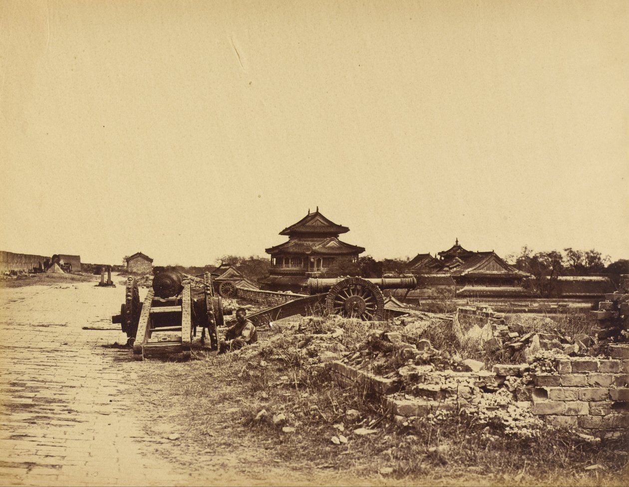 Top of the Wall of Pekin Showing the Chinese Guns Directed Against our Batteries, October 14, 1860 by Felice Beato