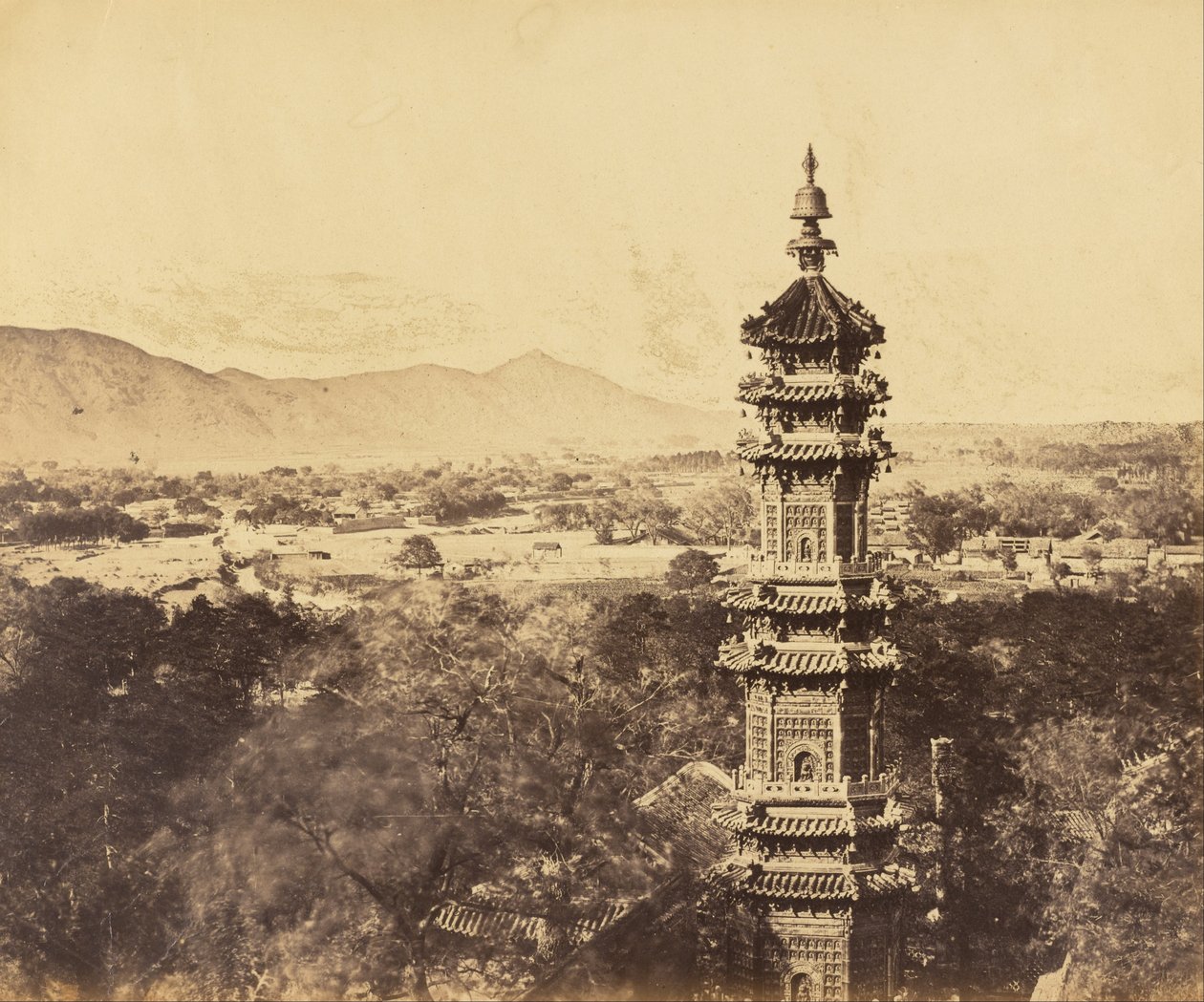 View of the Summer Palace. Yuan Ming Yuan Pagoda. Before the Burning, Pekin, October 18, 1860 by Felice Beato