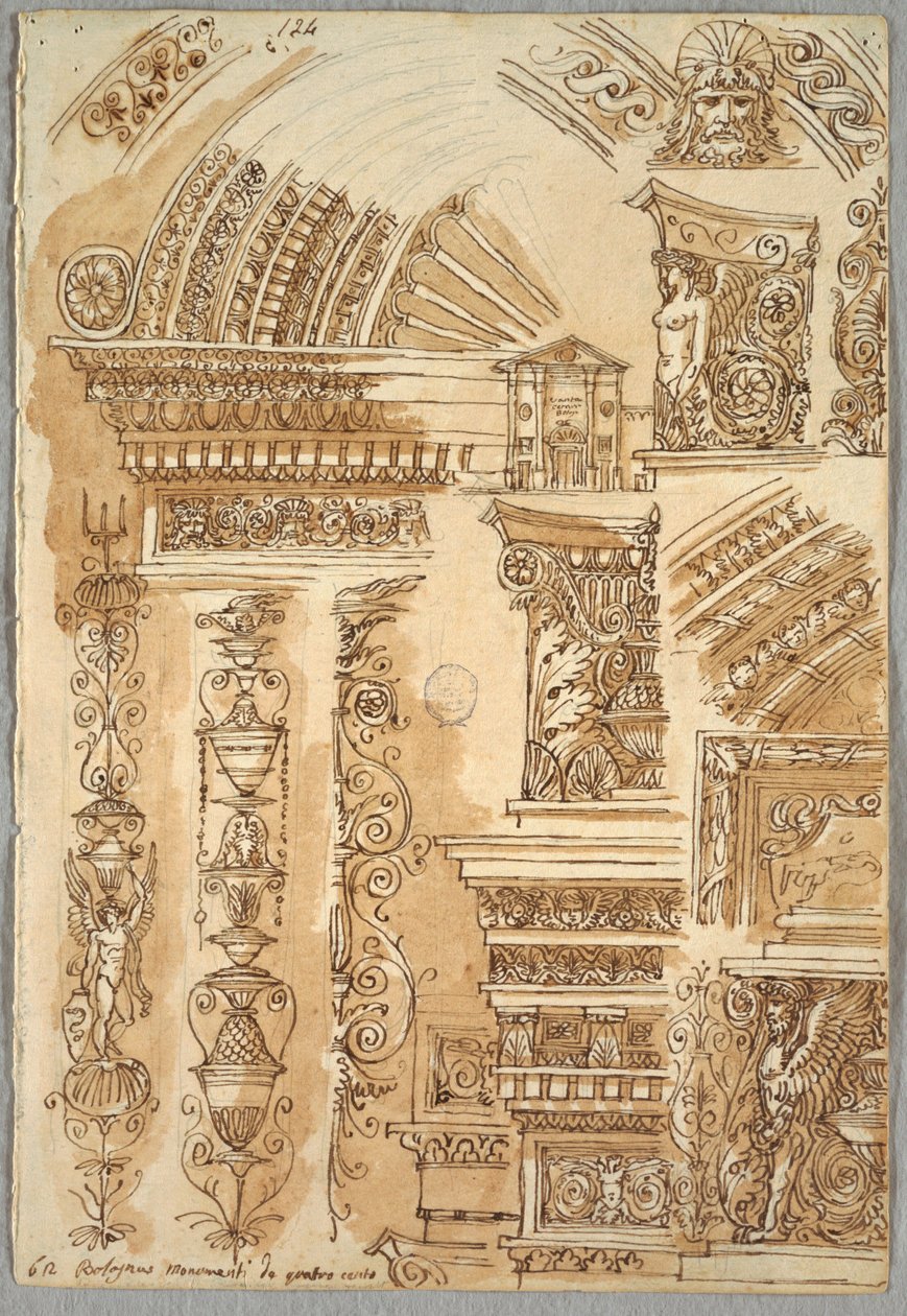 Facade of Santa Cecilia in Bologna; Architectural Studies by Felice Giani