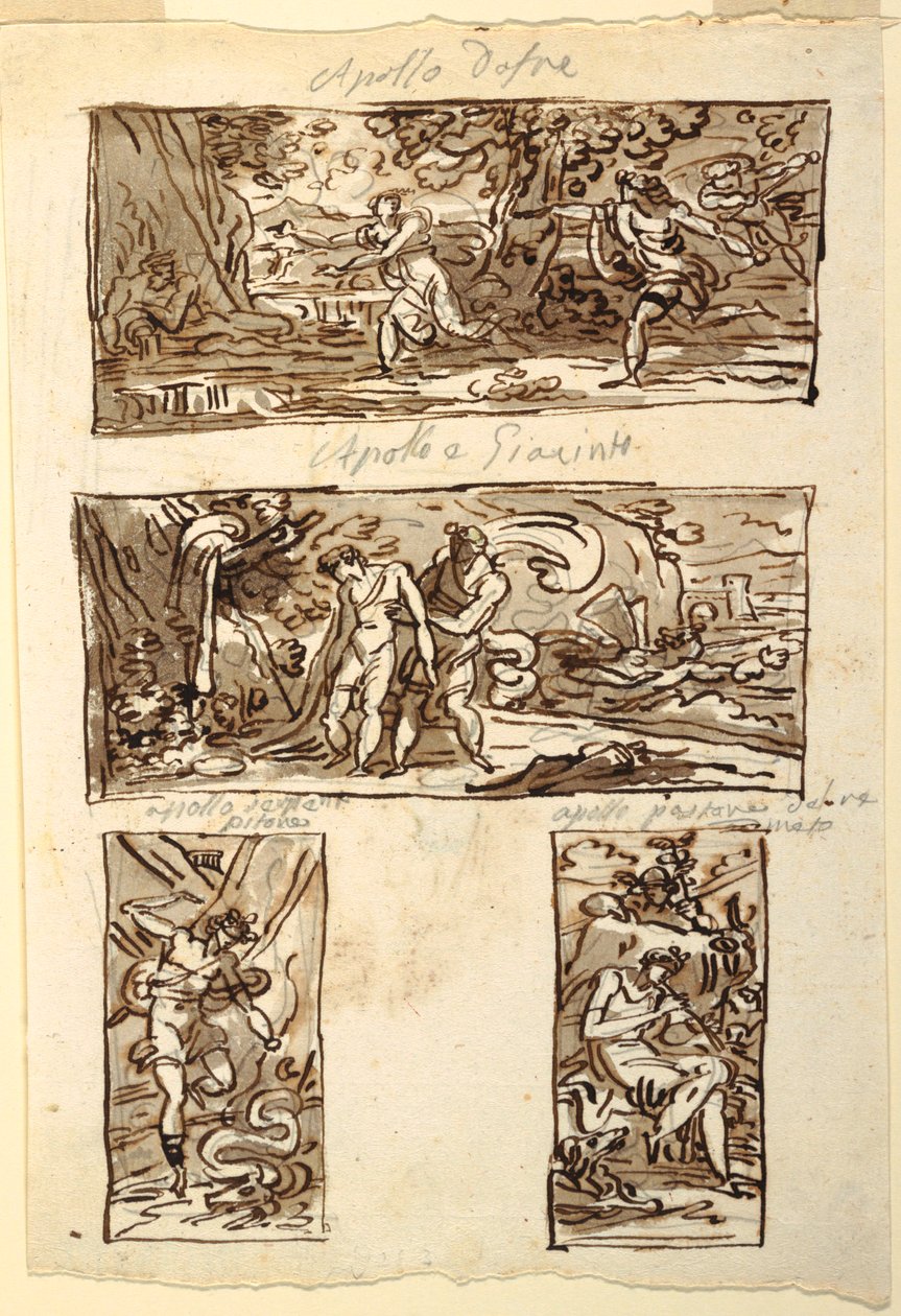 Four Drawings of the Myth of Apollo; Decoration of a Wall over a Mantel, Sala di Apollo, Palazzo Cavina, Faenza by Felice Giani