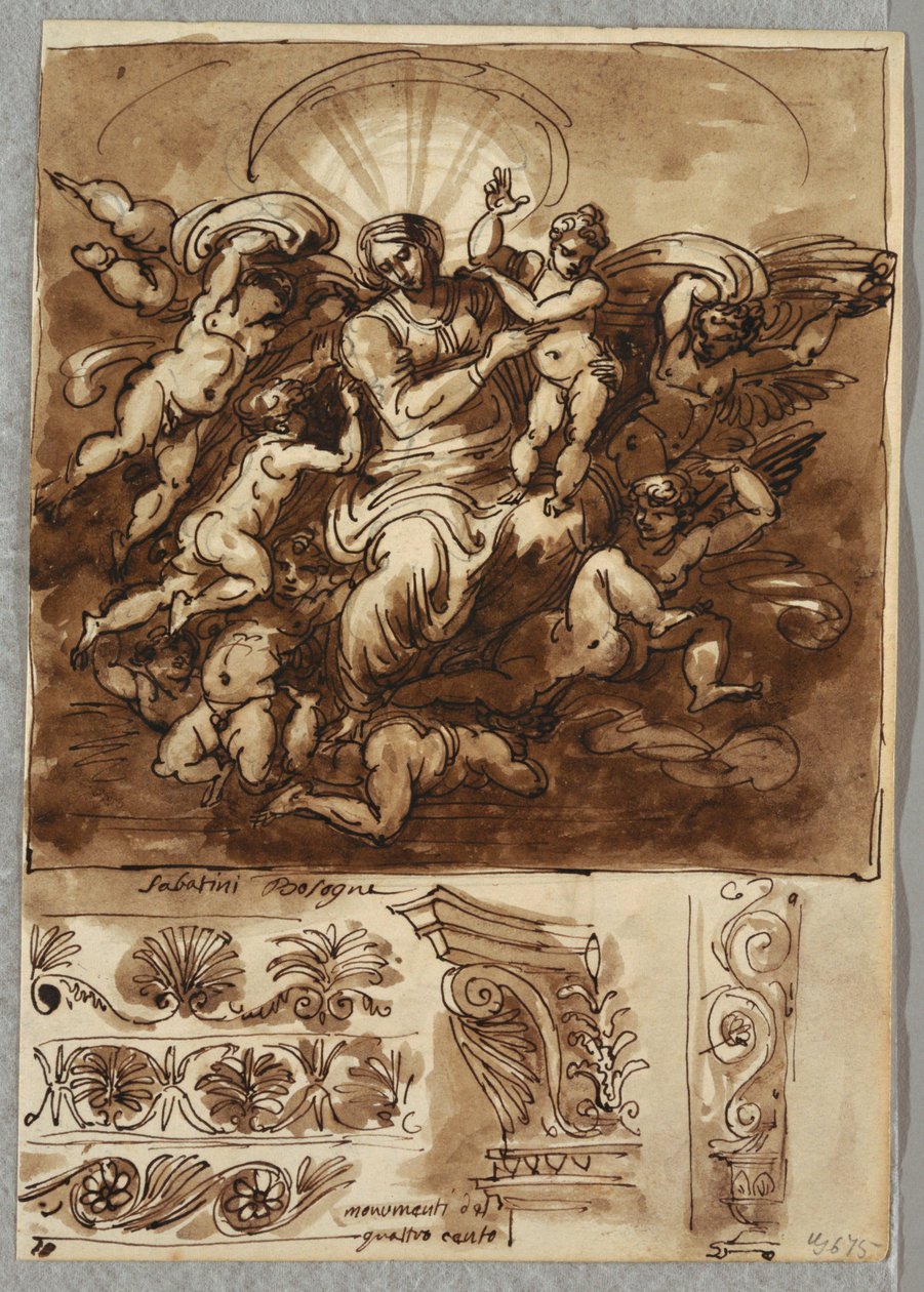 Madonna in Glory, Study After Bartolomeo Passeroti Bologna; Architectural Details by Felice Giani