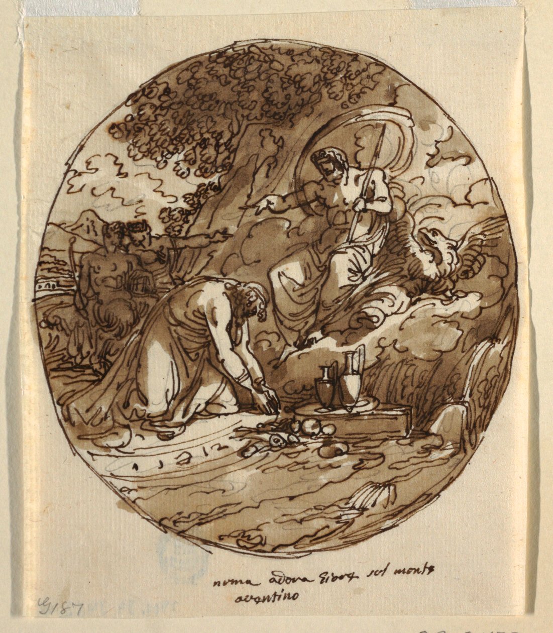 Numa Pompilius Worshipping Jove on the Aventine, Ceiling Design for the Sala di Numa Pompilius, Palazzo Milzetti, Faenza by Felice Giani