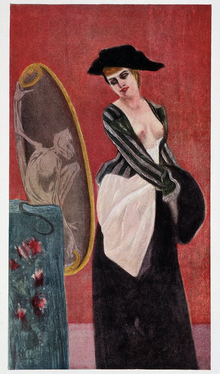 The Demon of Covettery: a monstrous reflection of a woman looking at herself in a mirror, 