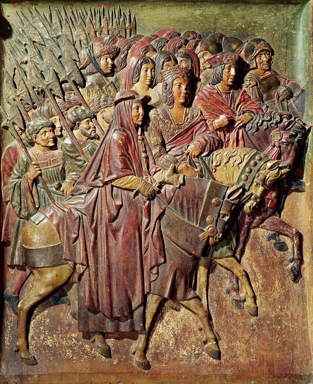 Relief depicting the entrance of King Ferdinand II of Aragon and Queen ...
