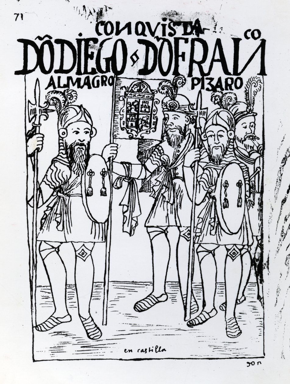Conquistadors Diego de Amagro and Francisco Pizarro Reconciled at Castille by Felipe Huaman Poma de Ayala