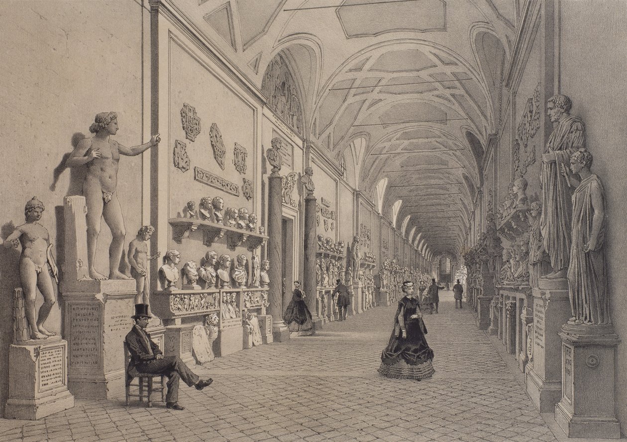 Vatican Museums, Chiaramonti Gallery and the Entrance of the Braccio Nuovo Gallery, Rome, Illustration from the Album 