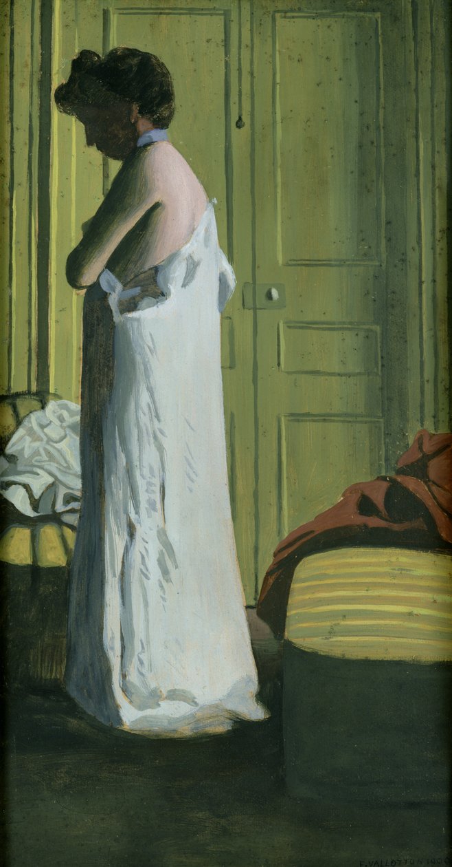 Nude in an Interior, Woman Removing her Shirt by Felix Edouard Vallotton