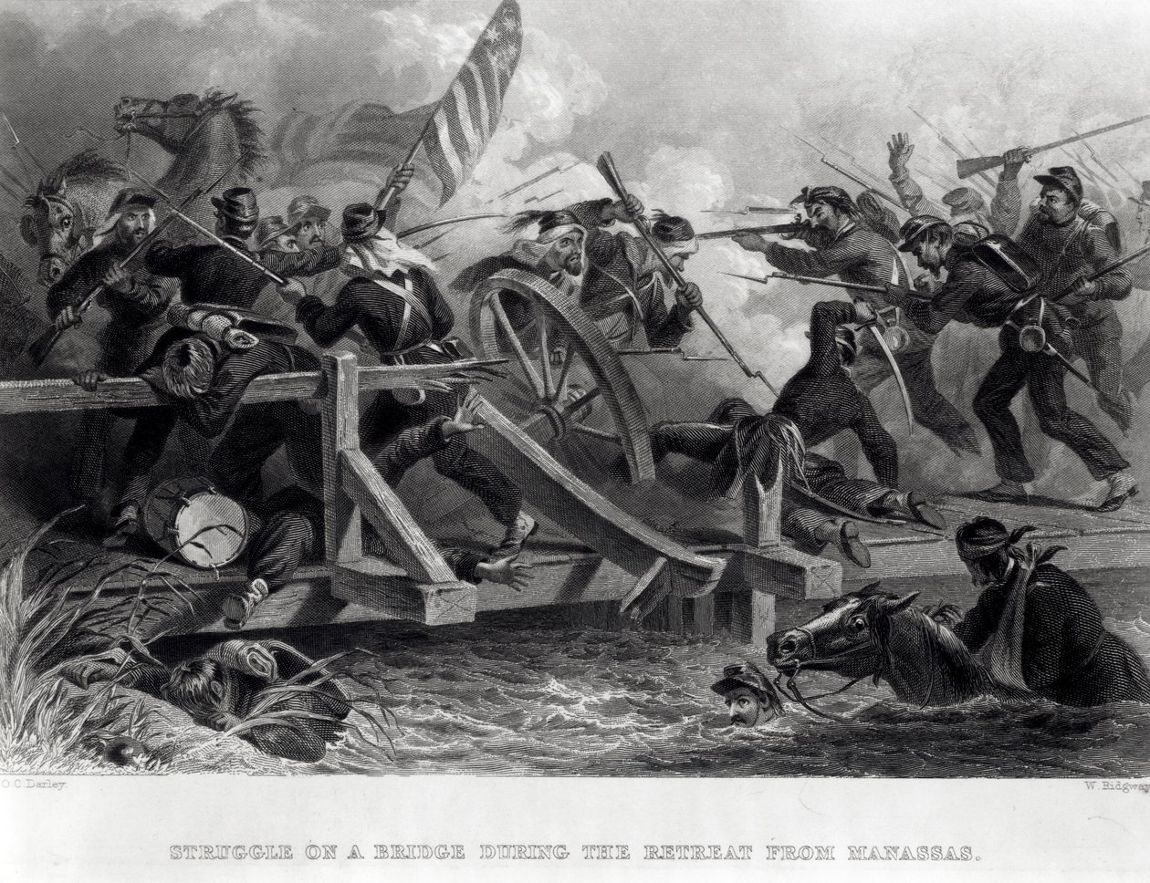 Struggle on a Bridge During the Retreat from Manassas, July 1861, engraved by W. Ridgway by Felix Octavius Carr Darley