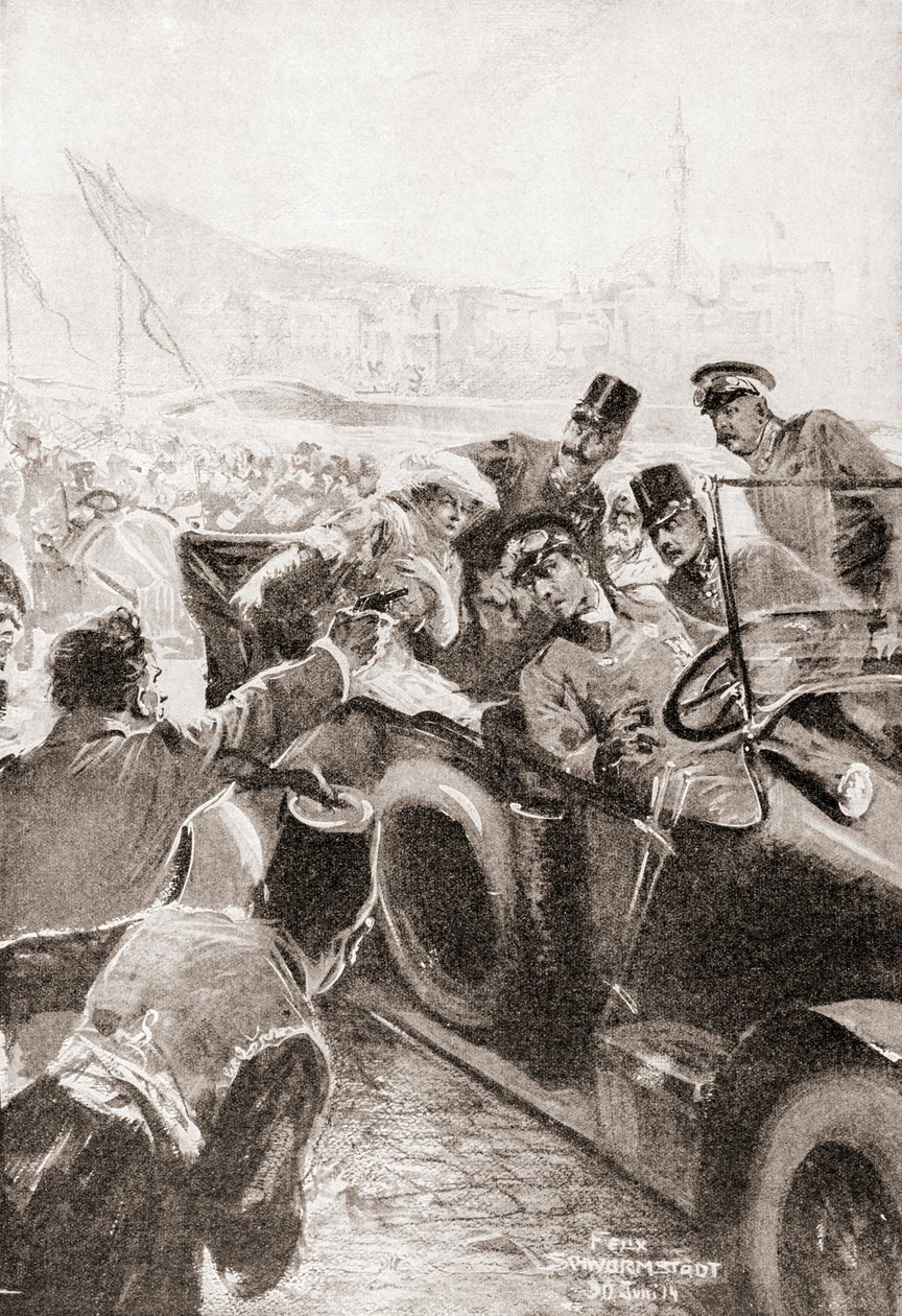 The assassination of Franz Ferdinand and his wife, Sophie, Duchess of Hohenberg, 28 June by Felix (after) Schwormstadt
