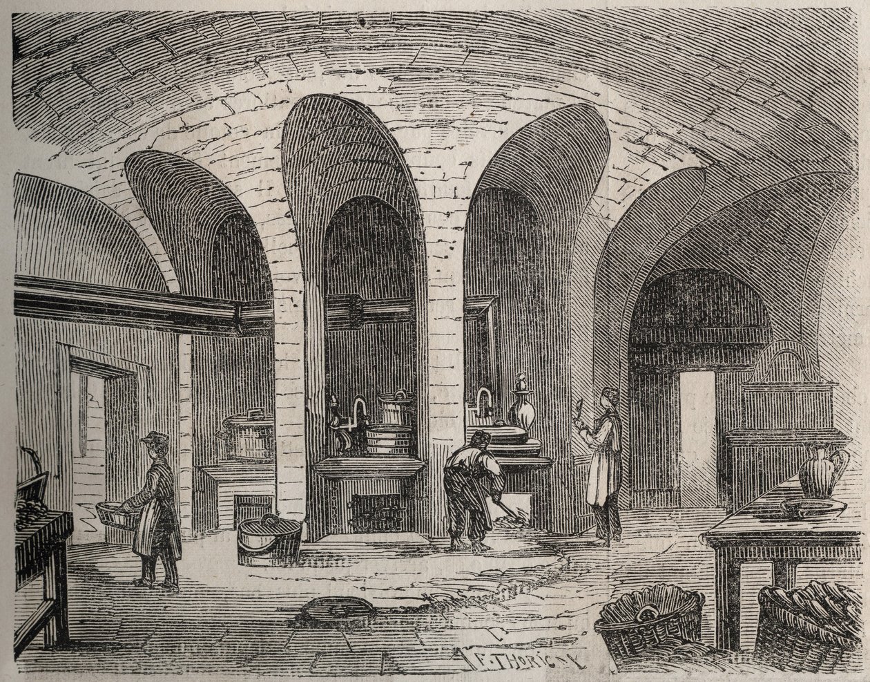 Paris - Prison de la petite Roquette (prison for women and teenagers) - The Kitchens - Engraving by after Felix Thorigny - in Le Monde Illustre from July 1865 by Felix (after) Thorigny