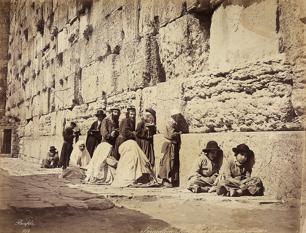 A Group of Israelites Praying at the Wailing Wall, Jerusalem by Félix Bonfils