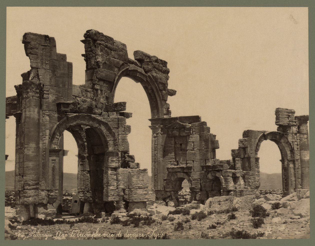 Entrance to The Great Colonnade, Palmyra, c.1875 (albumen print) by Félix Bonfils