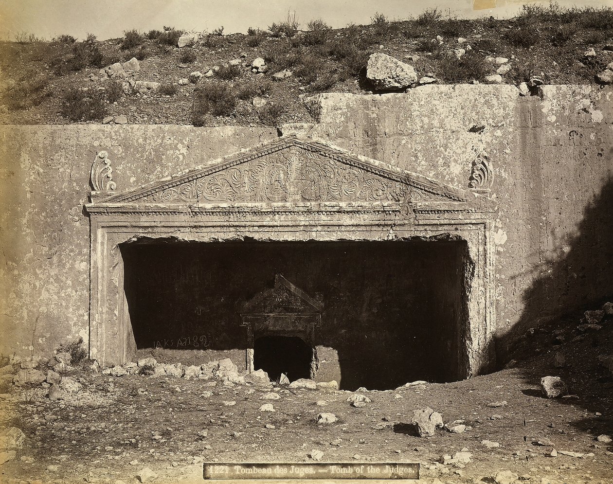 Entrance to the tomb of the Judeans, in Jerusalem by Félix Bonfils