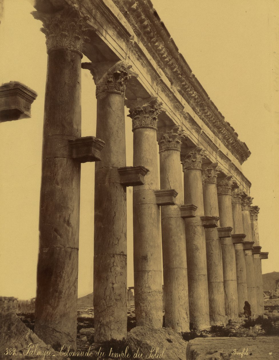 Remains of Colonnade of the Temple of the Sun in Palmyra, Syria by Félix Bonfils
