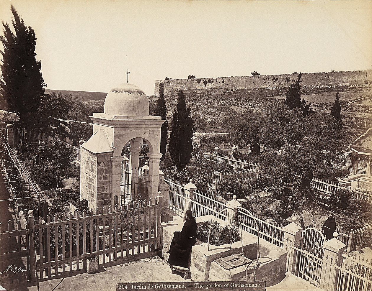 View of the garden of Gethsemane or the Olive Orchard, where Christ passed the last days of his life by Félix Bonfils
