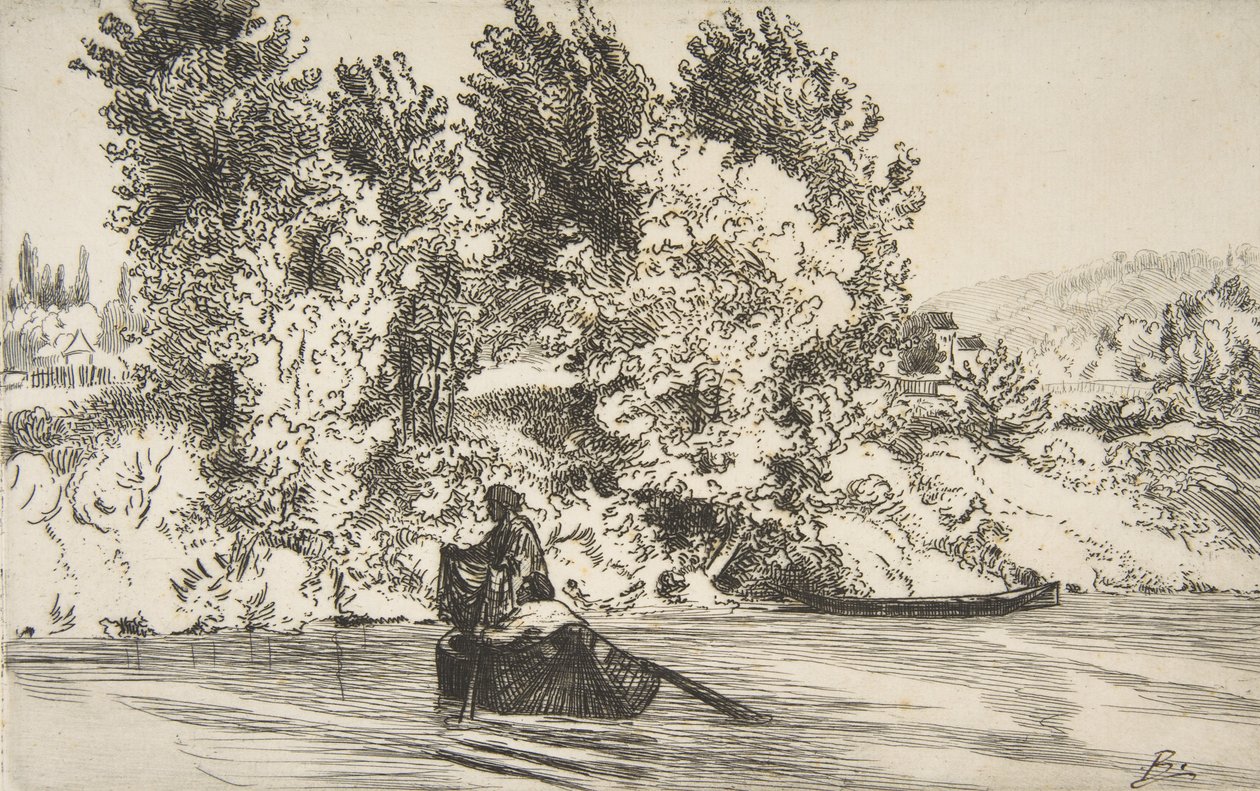 Fisherman with a net by Felix Bracquemond