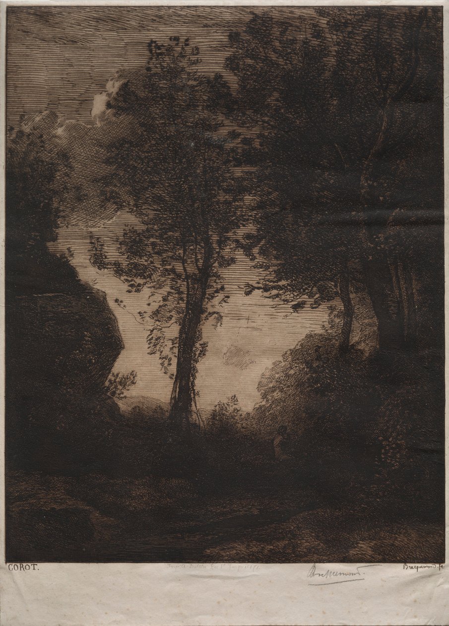 Landscape: Sunset, after Corot by Felix Bracquemond