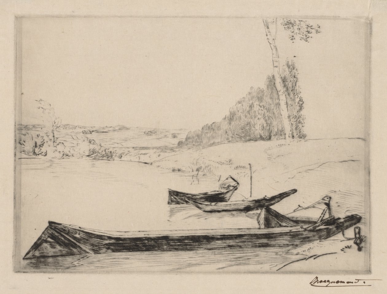 Small Ferry-Boats on the Banks of the Seine by Felix Bracquemond