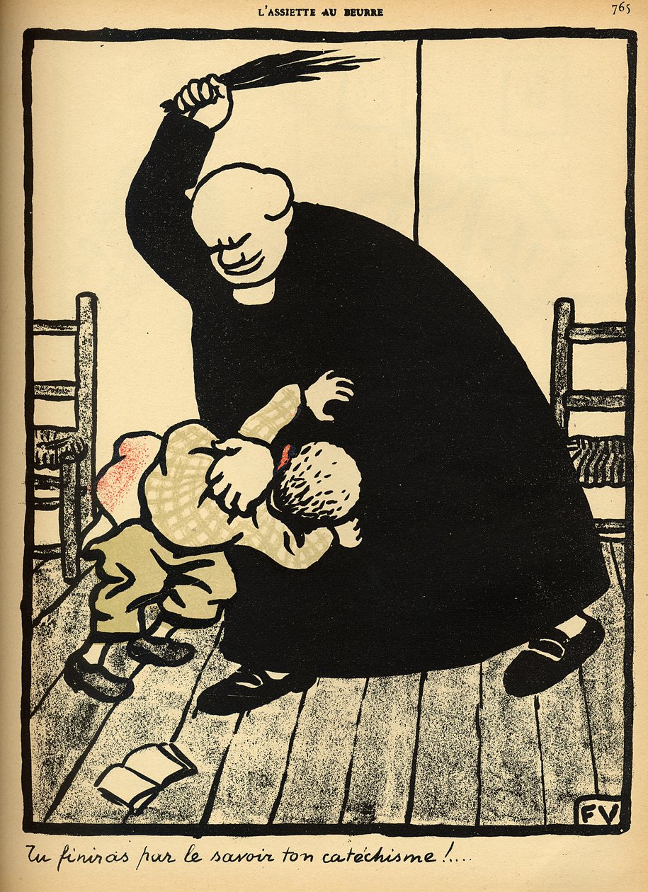 A priest beats a boy, from 