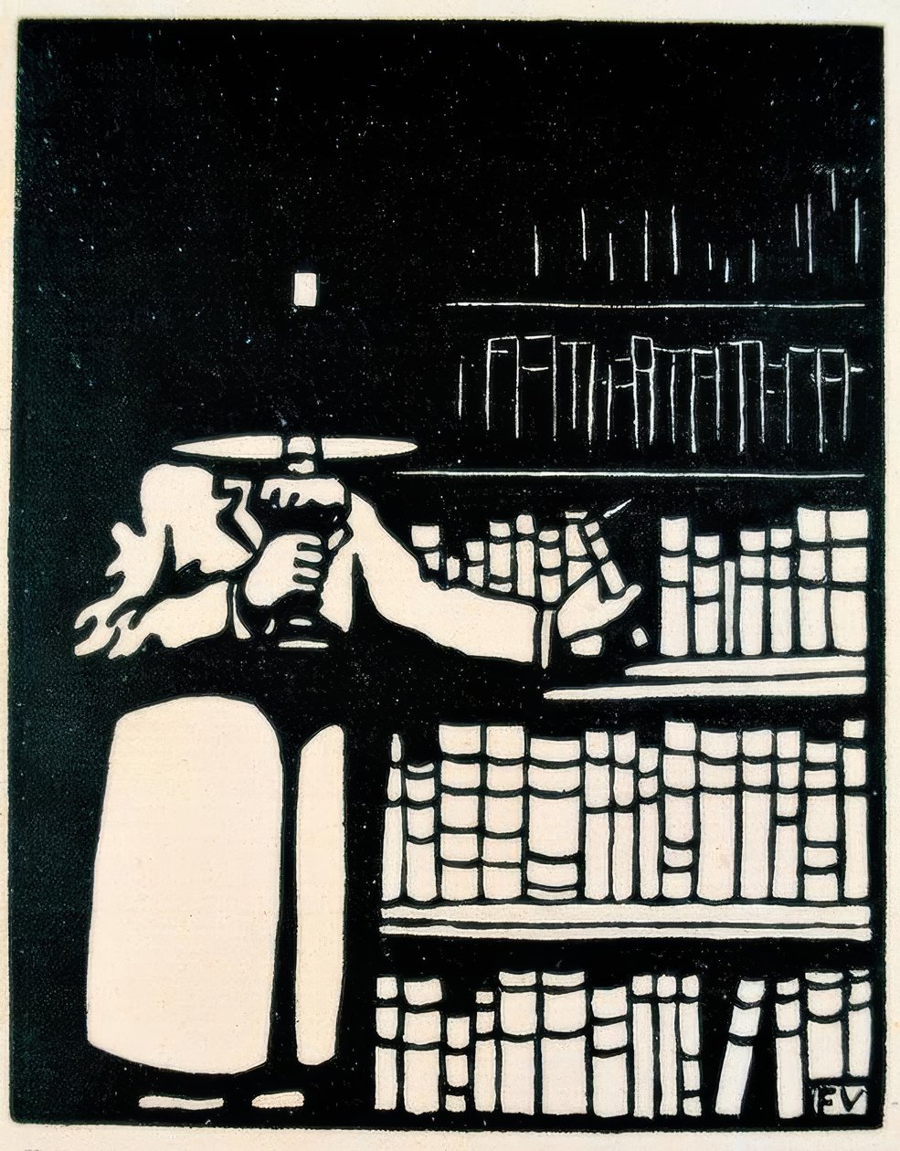 Book Lover with Lamp in His Library by Felix Edouard Vallotton