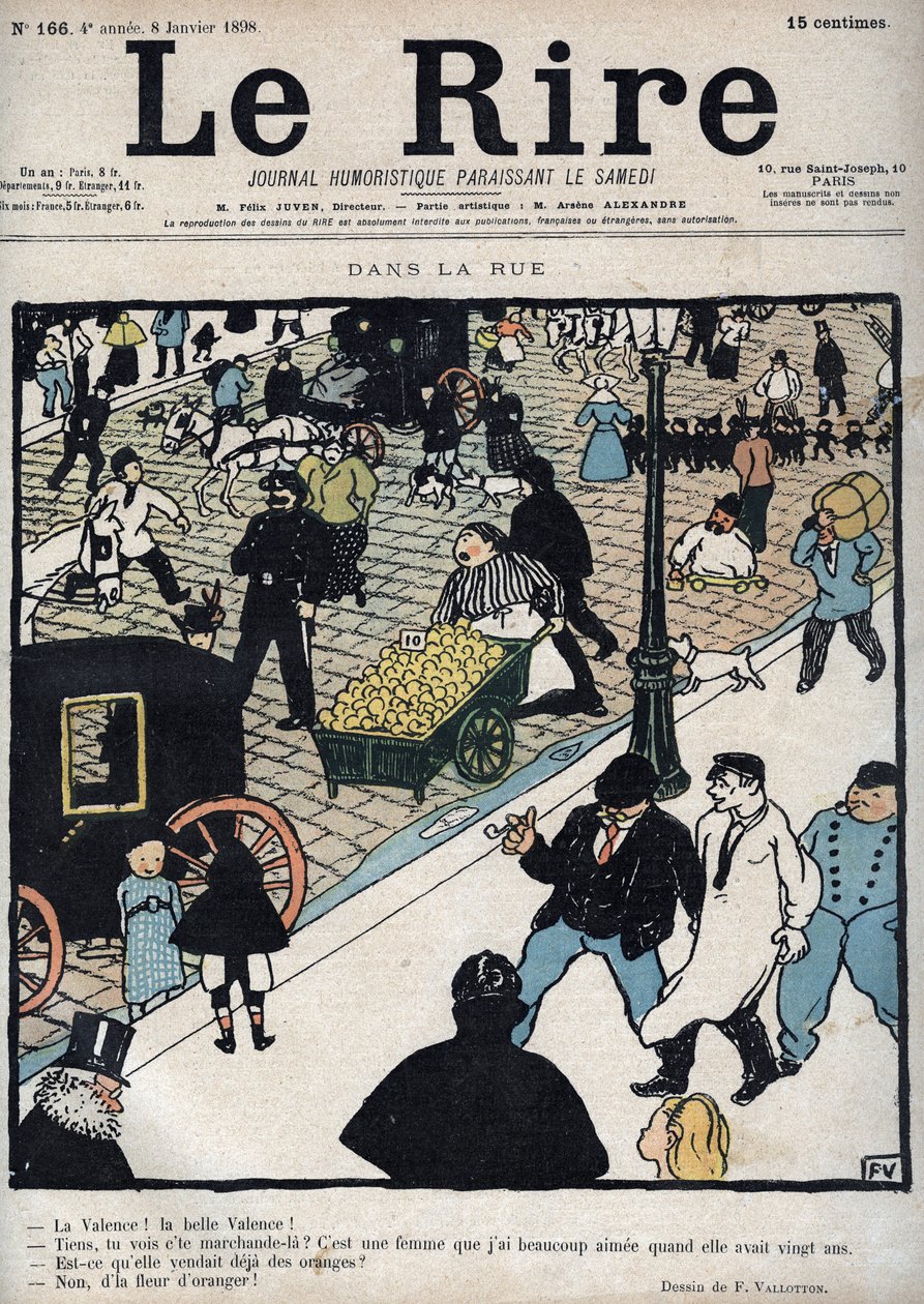 In the street - Cover of the newspaper “Le Rire”, of January 6, 1898 drawing by Felix Vallotton by Felix Edouard Vallotton