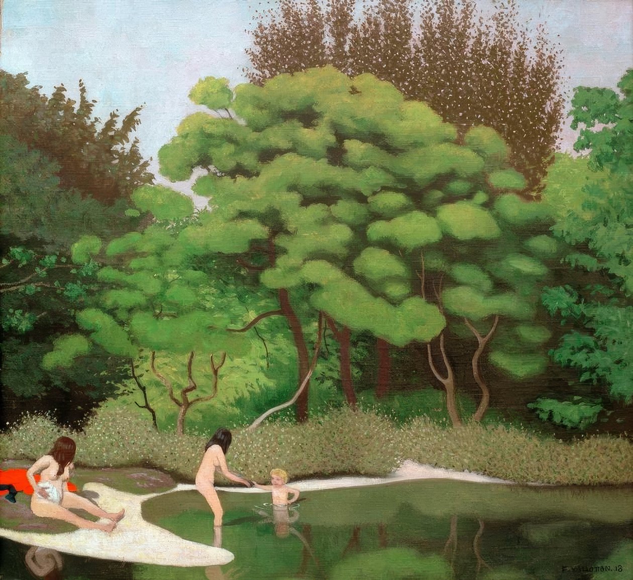 Sunny Forest Landscape with Two Women and a Child by Felix Edouard Vallotton