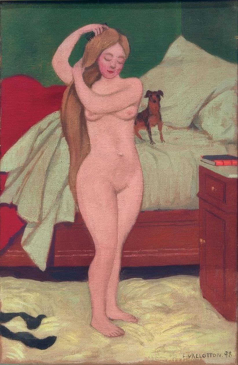Female Nude, Combing Hair, Interior by Felix Edouard Vallotton