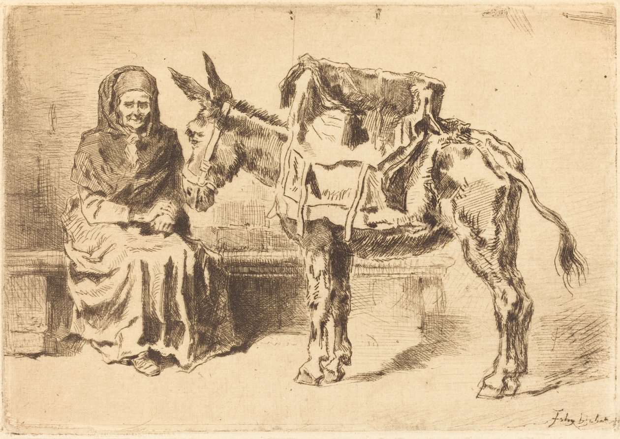 Seated Woman and Ass, 1875 by Felix Hilaire Buhot