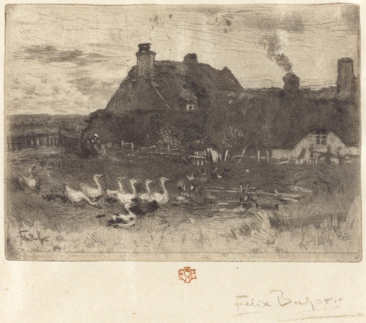 The Small Thatched Cottages, 1878 by Felix Hilaire Buhot