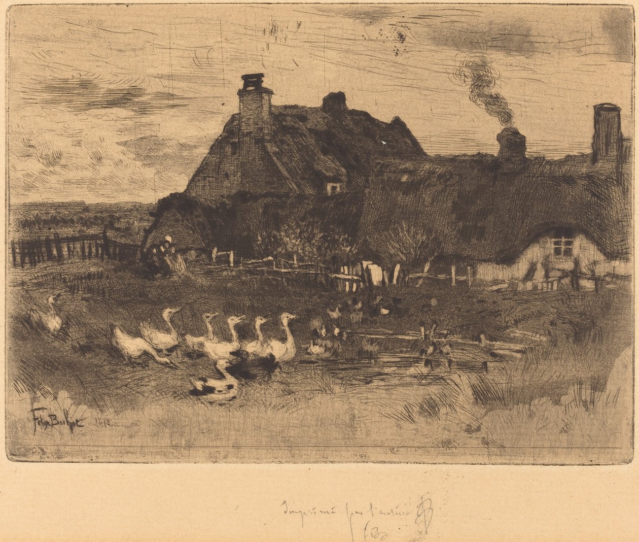 Thatched Cottages--Small Plate, 1878 by Felix Hilaire Buhot