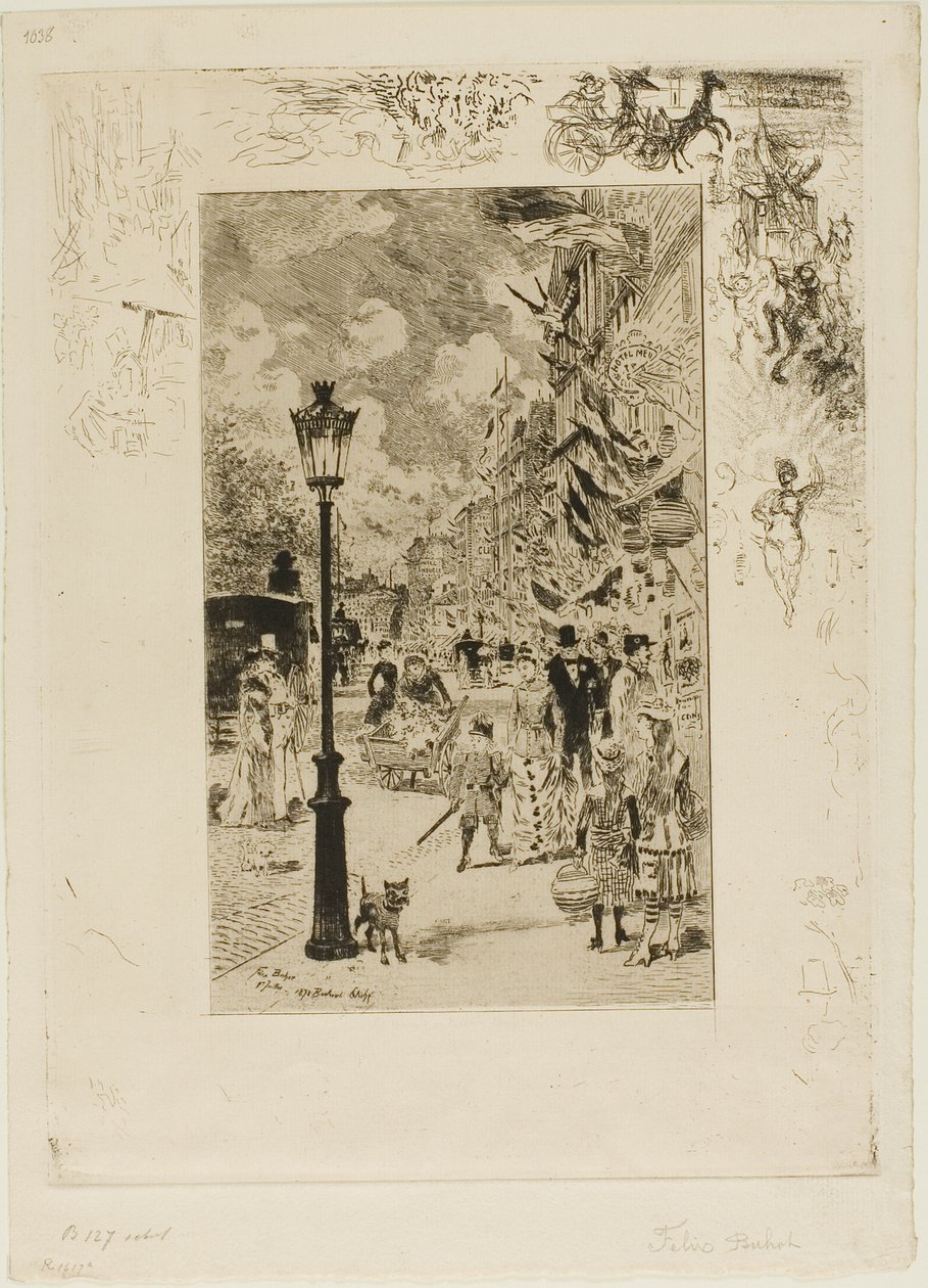 National Holiday on the Boulevard Clichy by Felix Hilaire Buhot