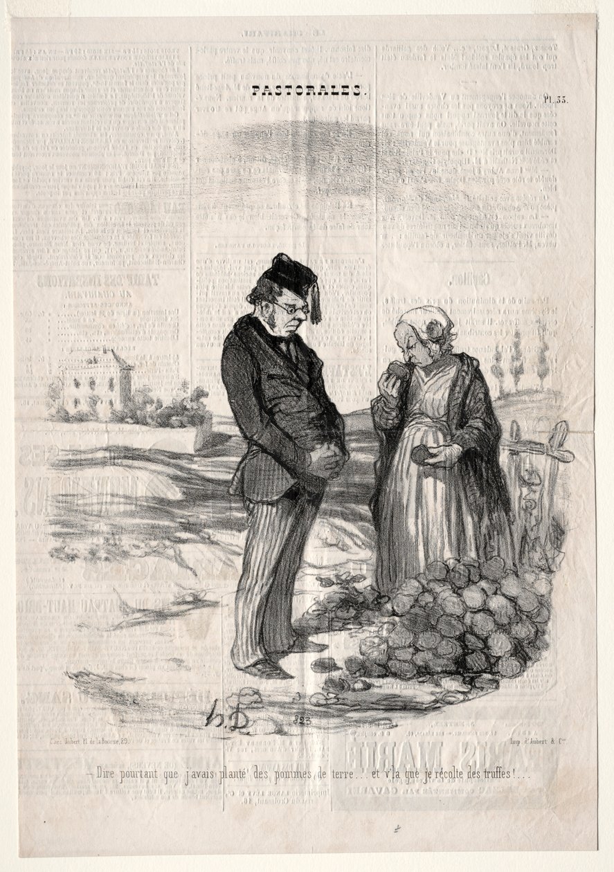 Pastorales, plate 33: They say, nevertheless, that if I plant potatoes, I will harvest truffles by Felix Hilaire Buhot