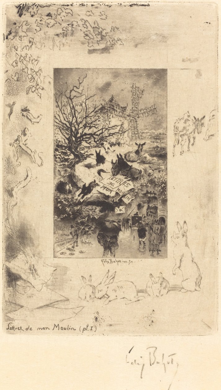 Title Page for Lettres de Mon Moulin, c. 1885 by Felix Hilaire Buhot