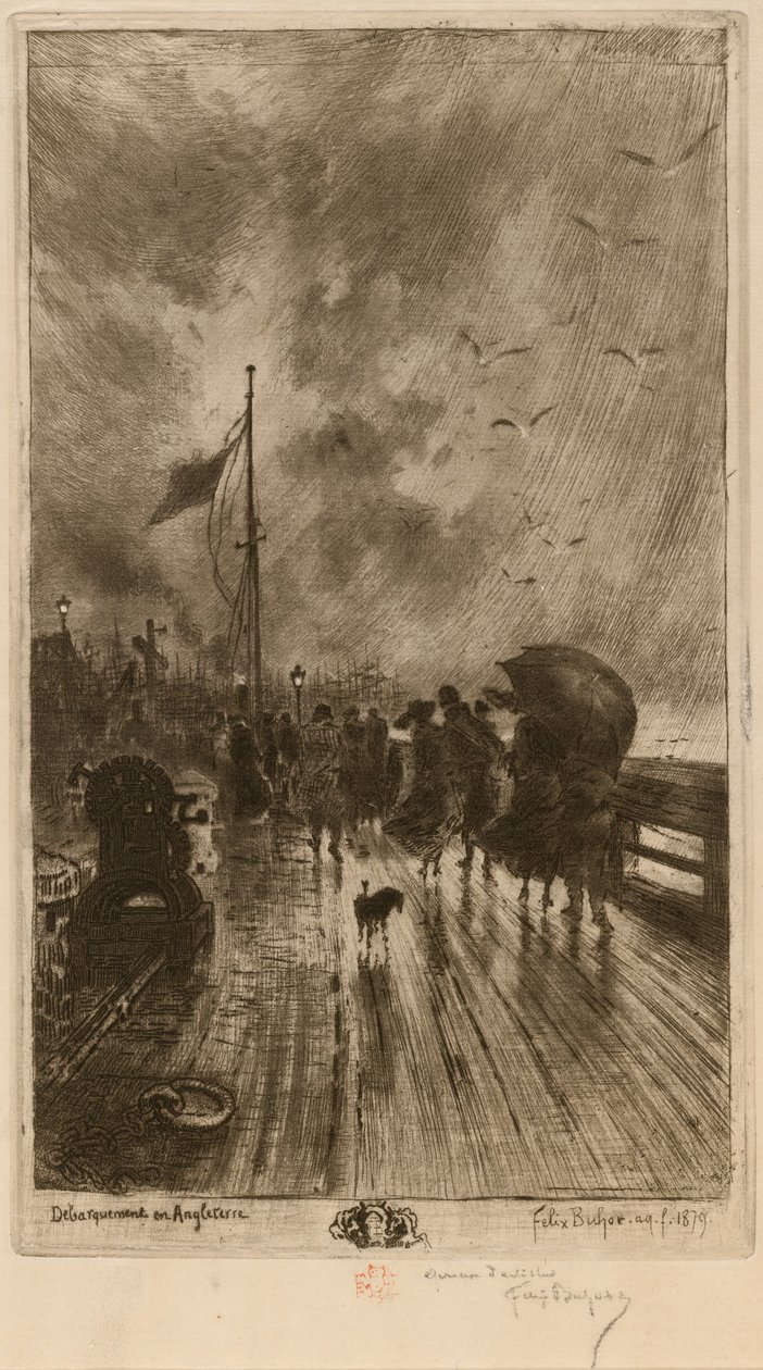 Landing in England by Felix Hilaire Buhot