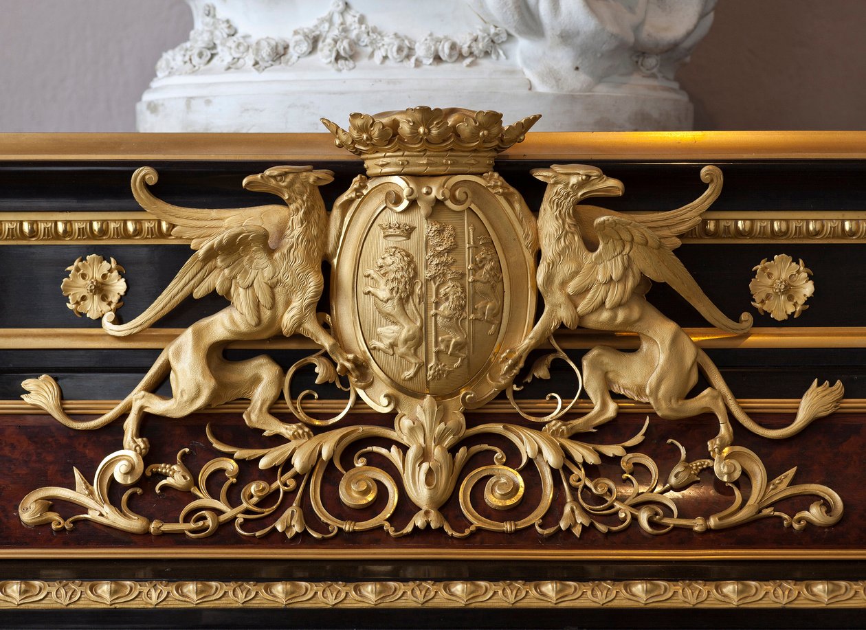 Detail of a piece of furniture decorates the coat of arms of the Brignole Sale family by Felix Louis Jacques Duban