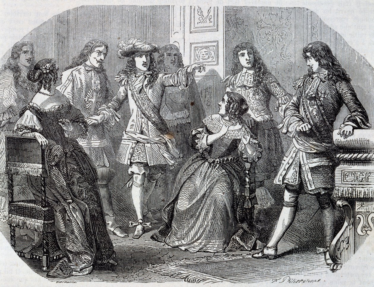 Arrest of Nicolas Fouquet superintendent of finance, engraving by Henri Felix Emmanuel Philippoteaux from Vicomte of Bragelonne, by Alexandre Dumas by Felix Philippoteaux