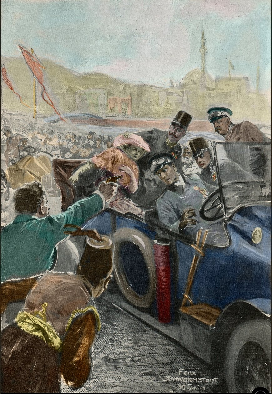 Assassination of Franz Ferdinand (1863-1914) Archduke of Austria, and his wife Sophie in Sarajevo by Felix Schwormstadt