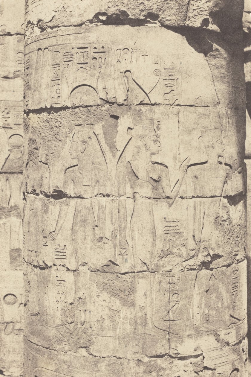 Karnak (Thebes), Hypostyle Hall, Central Colonnade, Decoration of a Column, 1853 by Félix Teynard