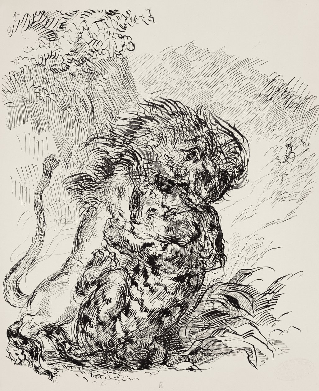A Lion Savaging a Tiger by Ferdinand Victor Eugene Delacroix
