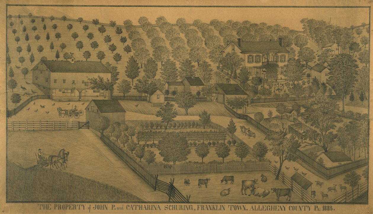 The Property of John P. and Catharina Schuring, Franklin Town, Allegheny County, Pennsylvania, 1883 by Ferdinand A. Brader
