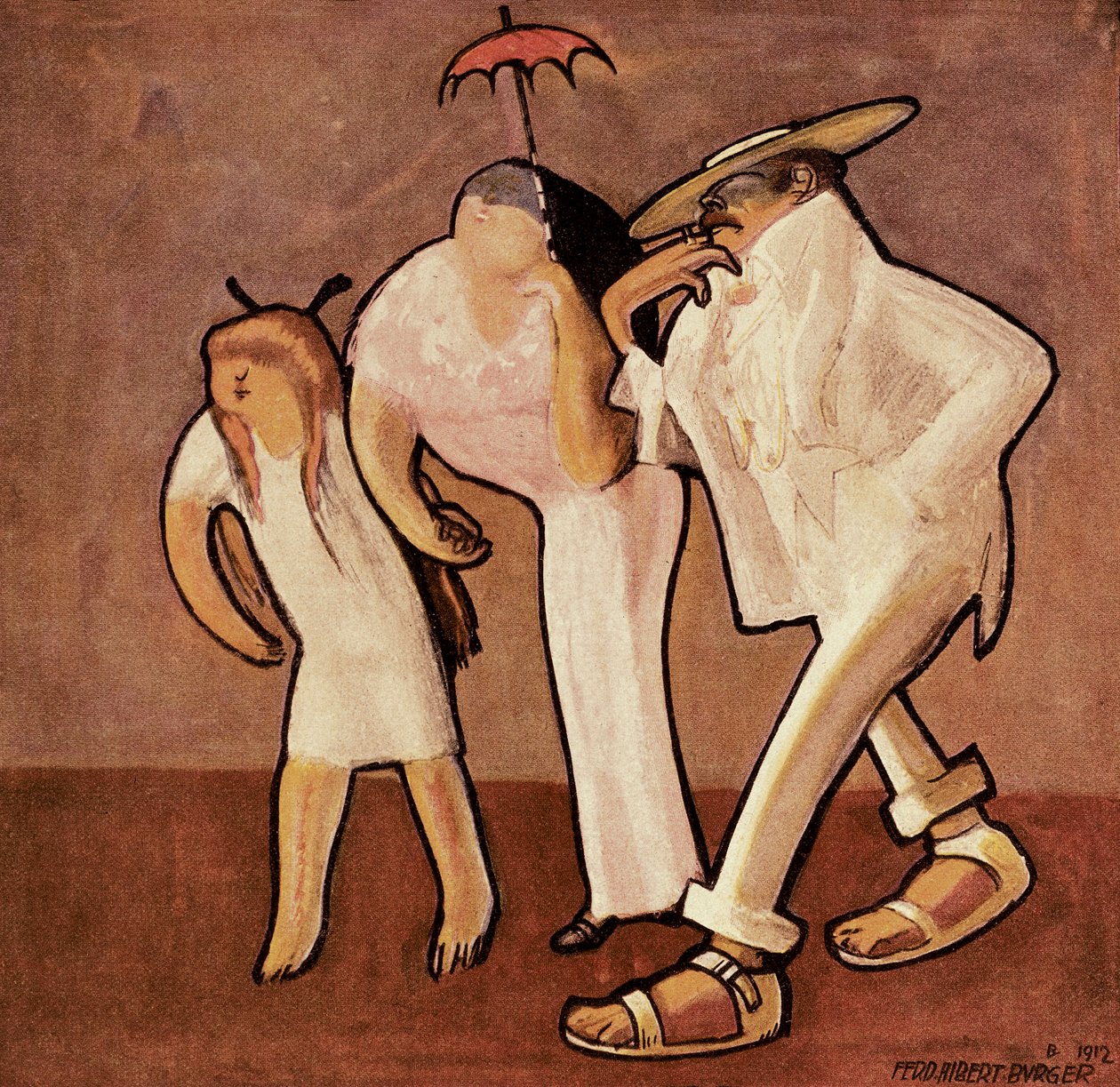 American Tourists in Nice, Caricature of an American Family, Published in the Magazine Jugend by Ferdinand Albert Burger