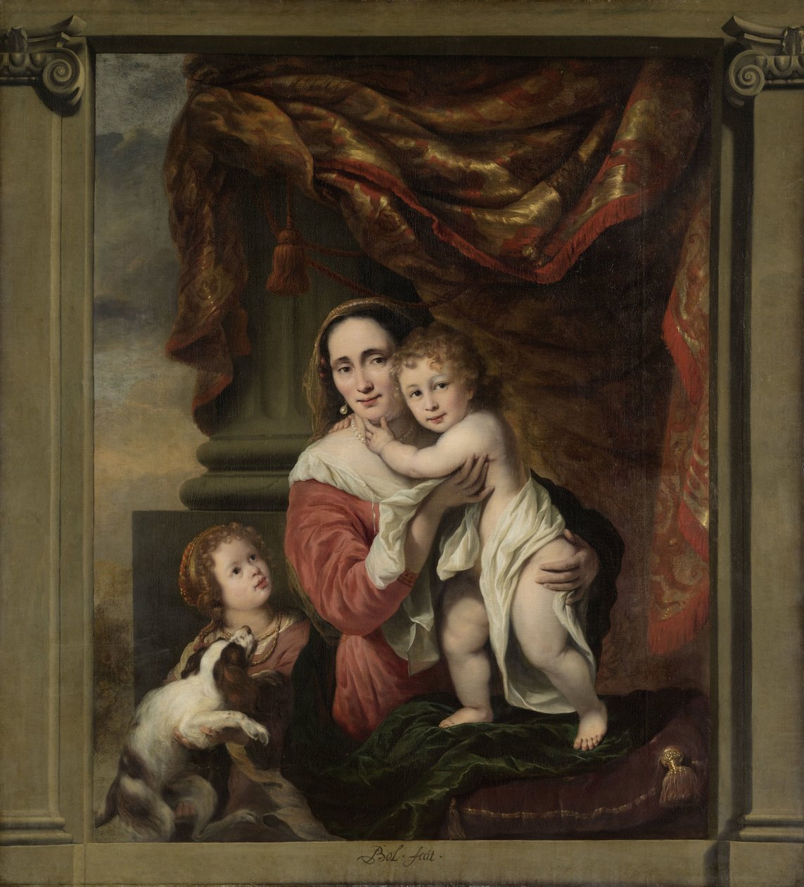 Caritas: Joanna de Geer with her Children Cecilia Trip and Laurens Trip by Ferdinand Bol